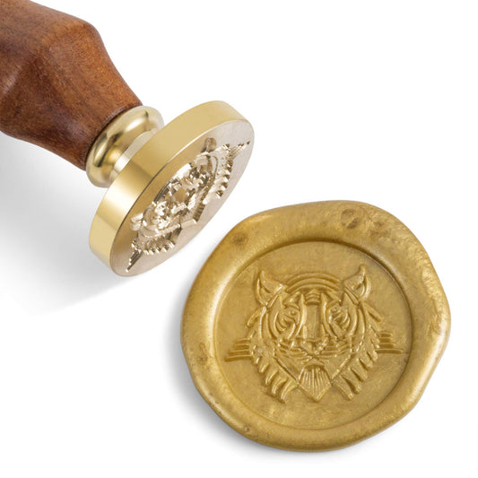 Mceal Wax Seal Stamp, Brass Head with Rosewood Handle, 1.2"(30mm) Dia (Tiger)