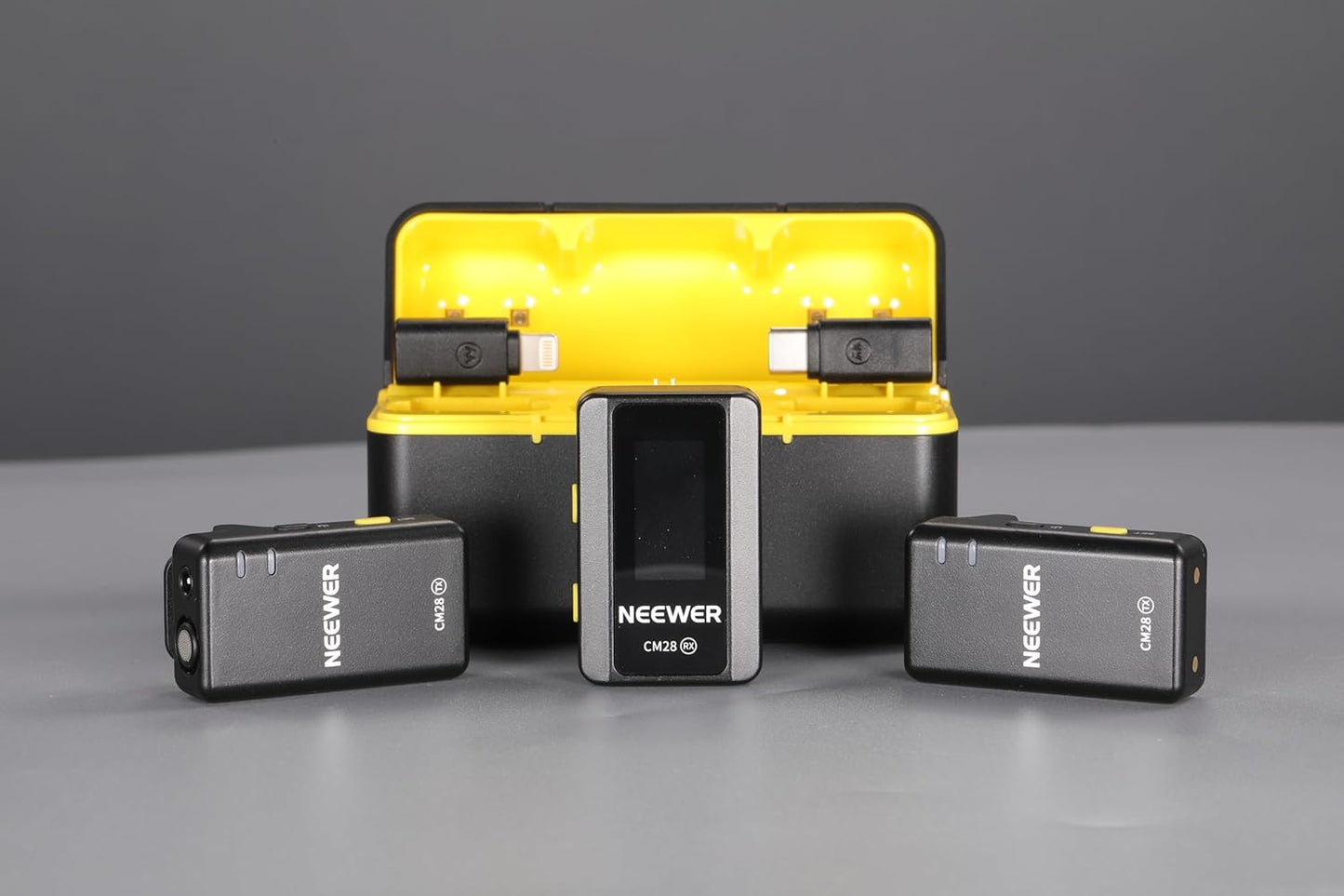 NEEWER CM28 (1 RX + 2 TX + Charging Case), Wireless Lavalier Microphone, Smart Noise Cancelling, 48KHz/16Bit 9 Hrs Uncompressed Recording, 656ft/200m Range, Lav Mic for iPhone, Android, Camera