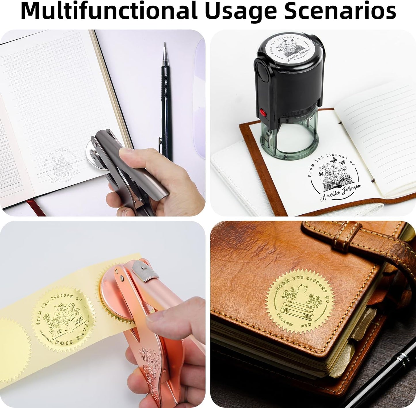 Book Embosser Personalized | Embosser Stamp Custom | Ex Libris | Book Stamp Personalized | from The Library of | Floral Book Press | Library Stamp Personalized (Rose Gold)