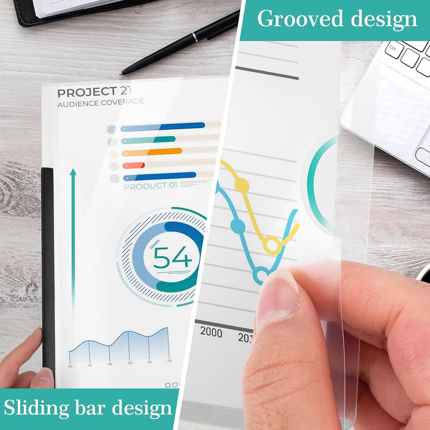 Dynta Report Covers 42 Pack Presentation Folders for Letter Size 70 Sheet Capacity, 5.5 Mil Report Covers with Sliding bar Black, Resume Folder Clear Folder for File Resume Documents