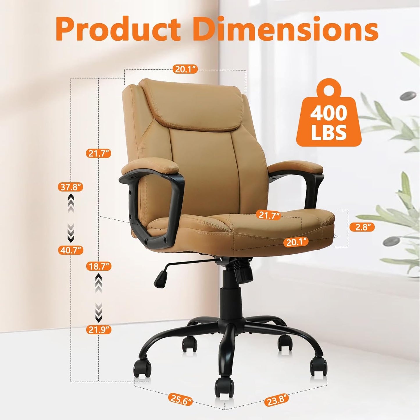 CLATINA Brown Office Computer Chair PU Leather Executive Swivel Adjustable Height Chairs with Upholstery Fixed armrest Mid-Back Leather Thick Cushion Office Chair Brown 8Pack