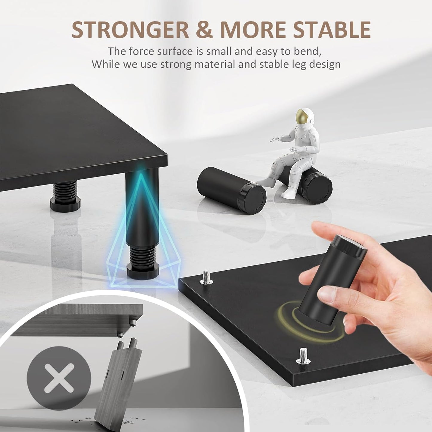 AX WABER Dual Monitor Stand Riser, Monitor Stand with Adjustable Height Steel leg, Wood Monitor Stand for Desk, Monitor Riser for 2 Monitors with Storage Space Black