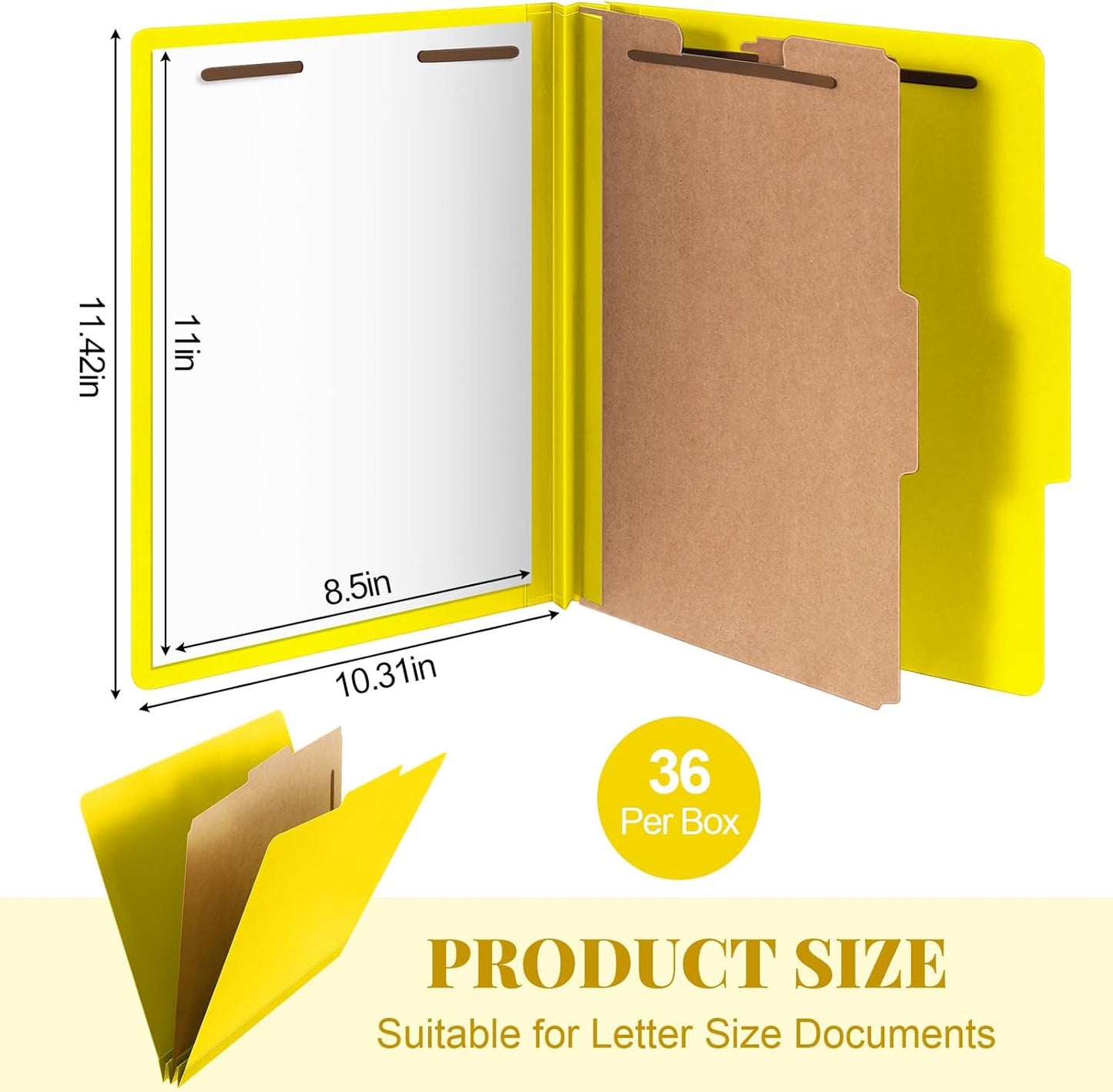 36 Pcs Classification Folders Letter Size, 1 Divider Pressboard File Folder with Fasteners, Expanding File Organizer Bulk for Teachers, Clergy, Office, Church, Christmas Donations (Yellow)