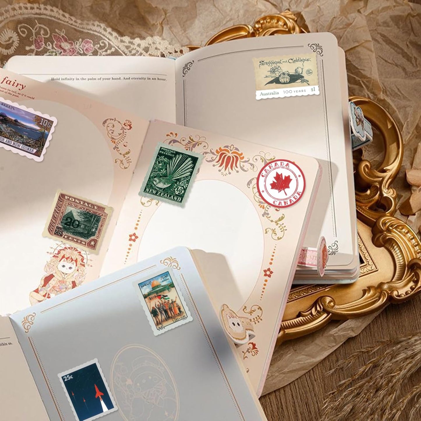 100 Pcs Vintage Stamp Stickers for Scrapbook,Retro Travel Sticker for Scrapbook Supplies,Stamp-Look Portrait Waterproof Stickers for Junk Journal Collage DIY Crafts