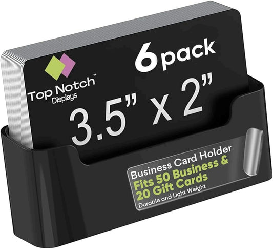 Acrylic Business Card Holder for Desk - Gift & Business Card Display Stand, Sleek & Durable Card Holder Display for Office, Home & Retail Use, Fits 50 Business Cards, 6 Pack - Black