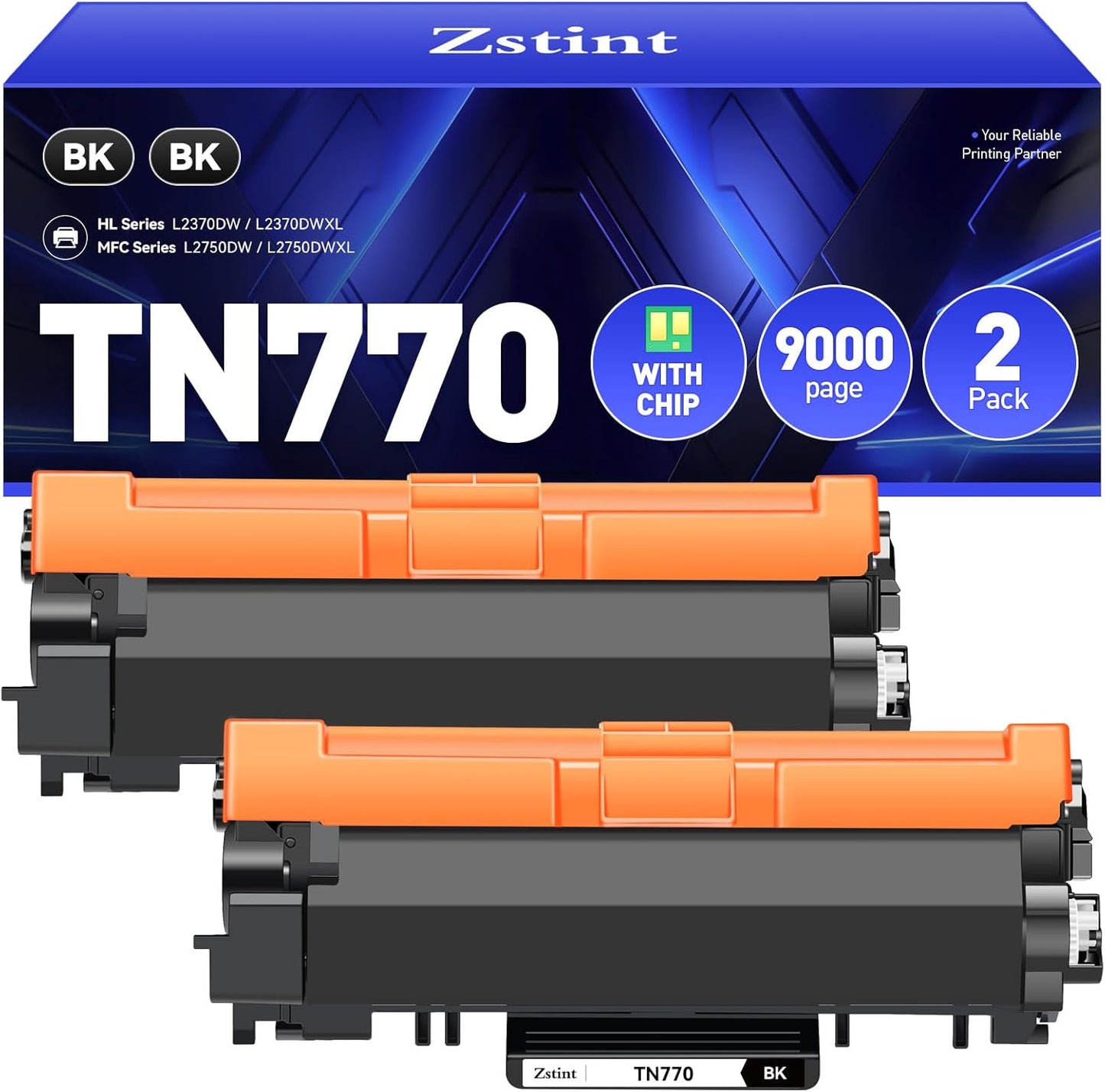 TN770 Toner Cartridge (Black 2-Pack High Yield) with chip Replacement for Brother TN-770 TN770 Toner Compatible with Brother HL-L2370DW HL-L2370DWXL MFC-L2750DW MFC-L2750DWXL Printer Ink All-in-One