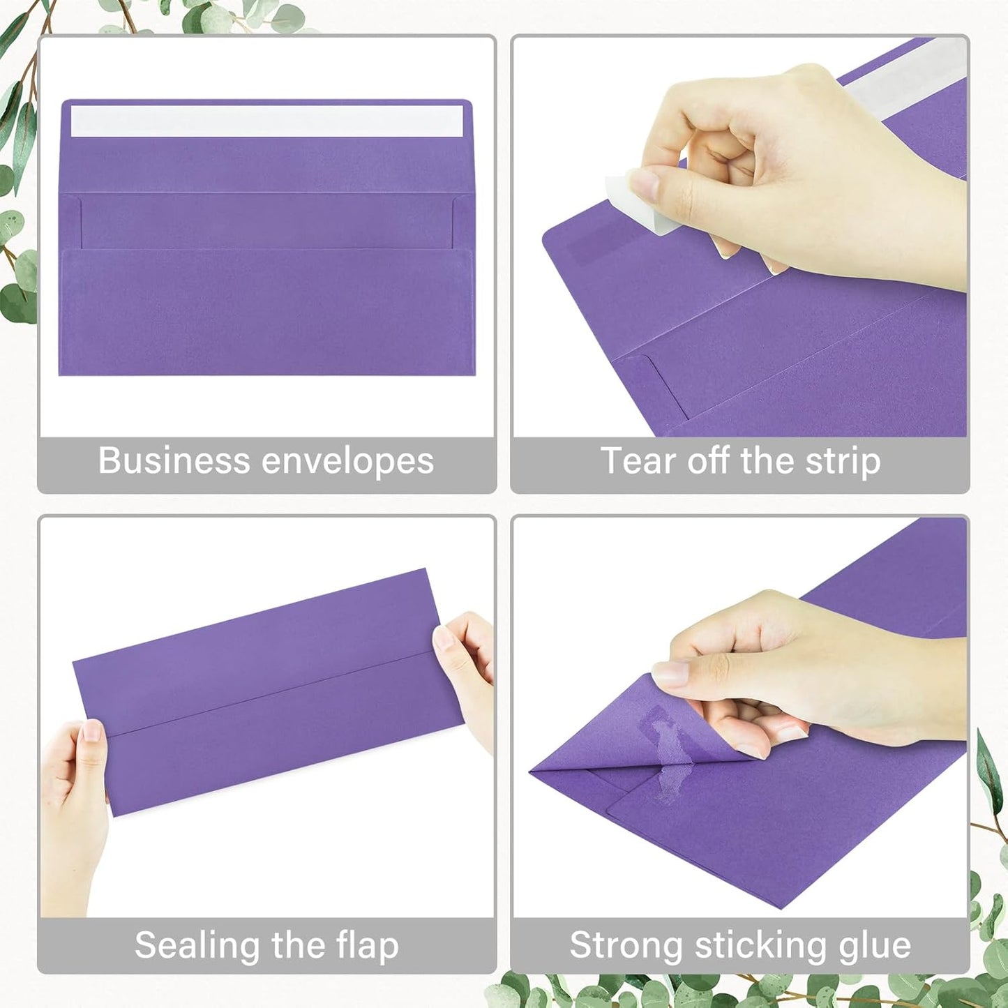 100 Pack #10 Business Envelopes, Self Seal Standard Purple Envelopes for Secure Business & Legal Mailing, Office, Checks, Letter, Invoices, 4 1/8 x 9 1/2 Inches