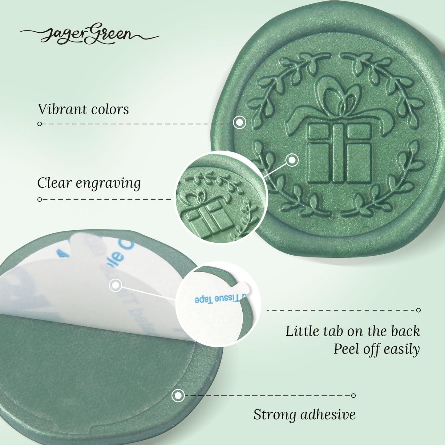 Wax Seal Stickers with Various Seals Patterns, Green Adhesive Sealing Wax Sticker Set for Wedding Invitations Customize, Envelopes Sealer, Christmas Gift (Gift, 60 Pcs)