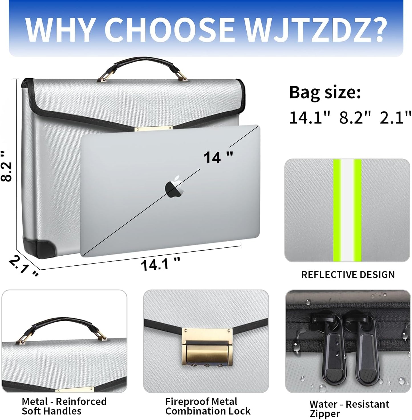 6500°F Large Capacity Upgraded Fireproof Money Bag with Lock,10 Layers of Heat Insulated Materials with Waterproof Zipper/Reflective Strip with Handle for Cash/Important Documents