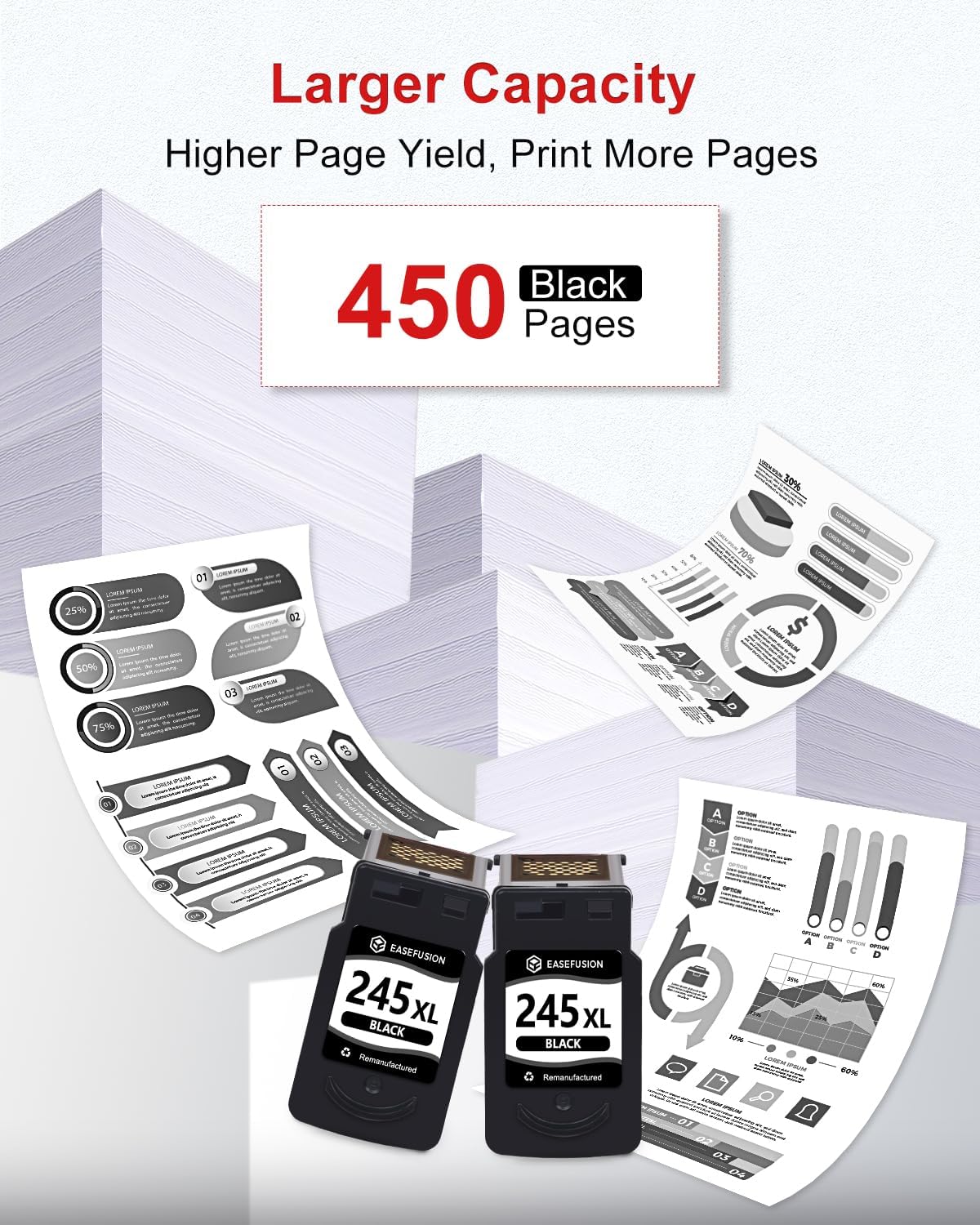 245XL Ink Cartridges Replacement for Canon 245XL Black Ink Cartridges 245 XL PG-245 PG-245XL for Canon Pixma MX490 MX492 MG2522 TR4520 TS3322 TS202 MG2500 TS3122 TR4500 Printer Ink 245