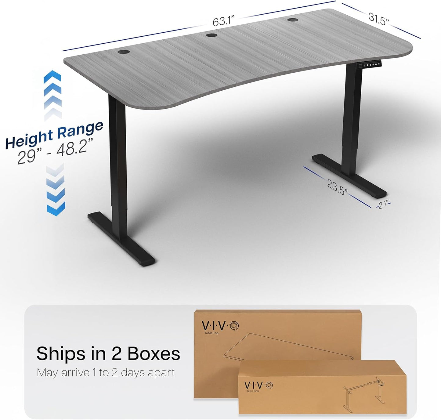 VIVO Electric 63 x 32 in Standing Desk, Memory Height Adjustment, 1B Series, Dark Gray Top Black Frame, DESK-KIT-1B1G