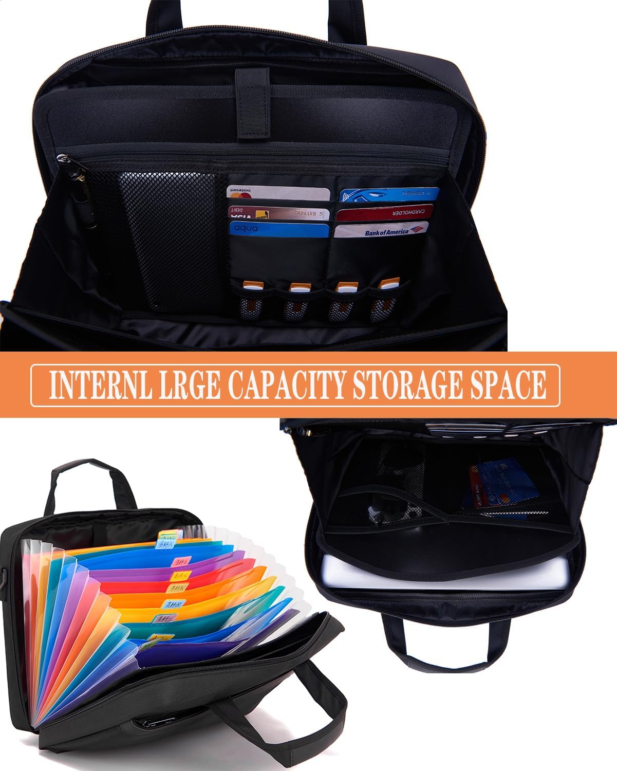 BARDOLPH Accordian File Folder with Handle, 12 Pocket Expanding Folder with Zipper, Heavy Duty Accordian Organizer (Black)