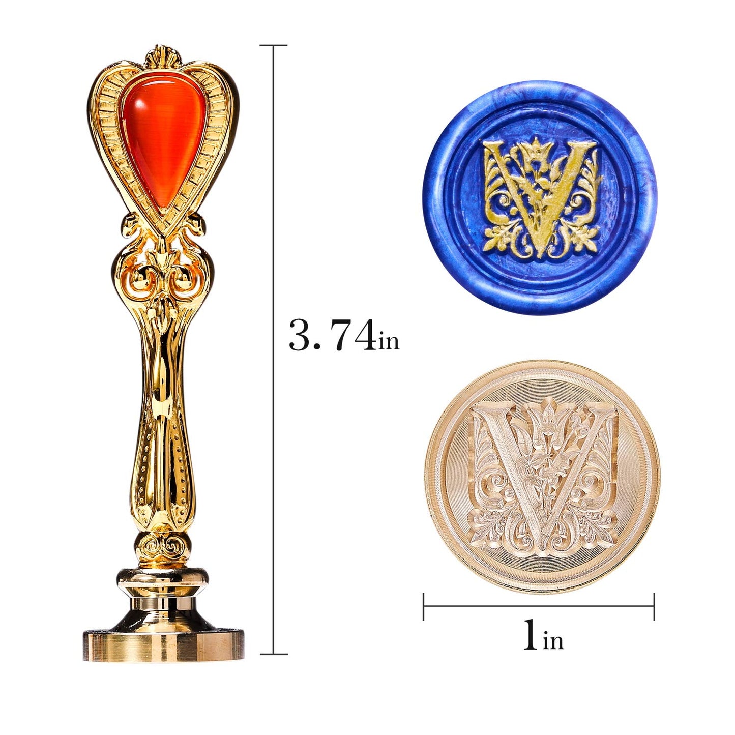 Letter V Alphabet Sealing Wax Stamp, Wax Seal Stamp for Sealing Wax, Brass Alphabet Wax Stamp