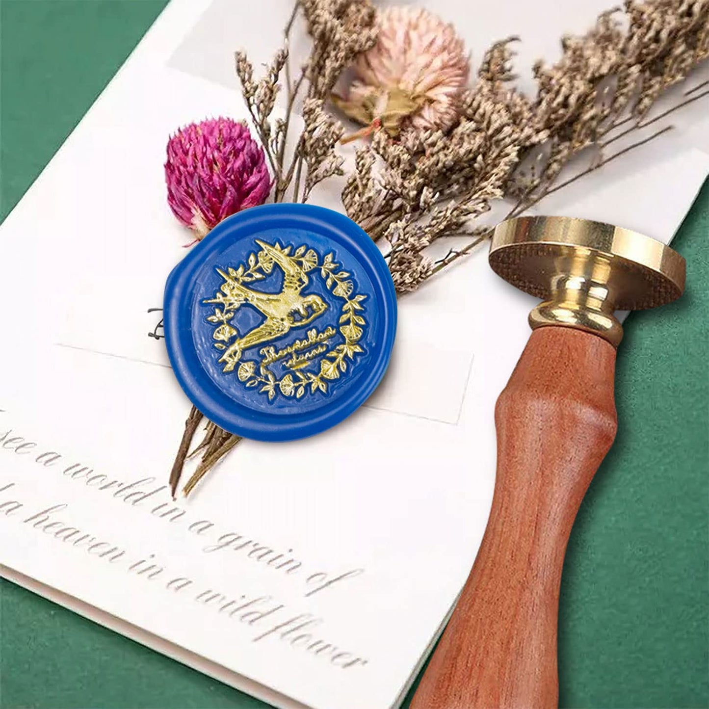 Wax Seal Stamp With Removable Brass Head Wooden Handle - Southern Swallow Design for Envelope Sealing