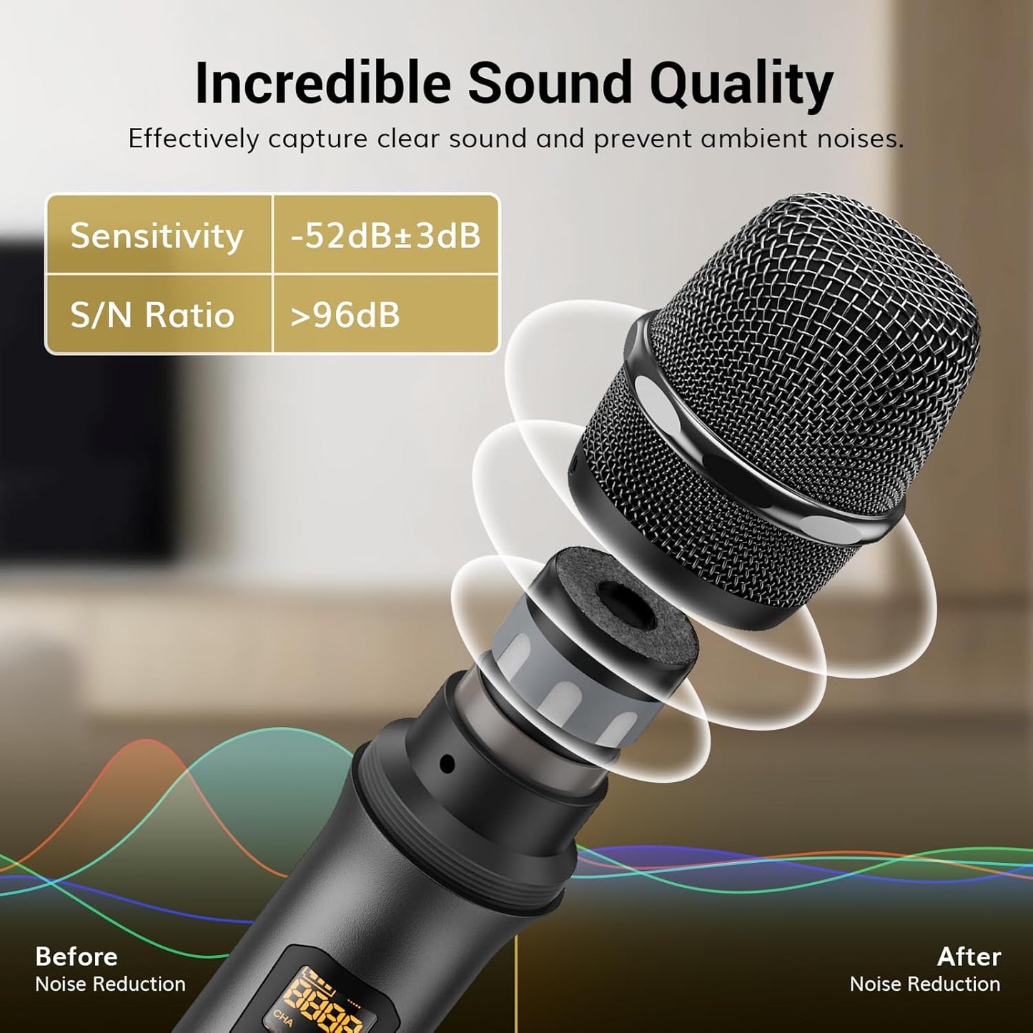 TONOR Wireless Microphones, UHF Metal Dual Cordless Dynamic Mic System with Rechargeable Receiver, Microfonos Inalambricos Professional for Karaoke Singing, Wedding, Speech, Church 200ft TW630 Black