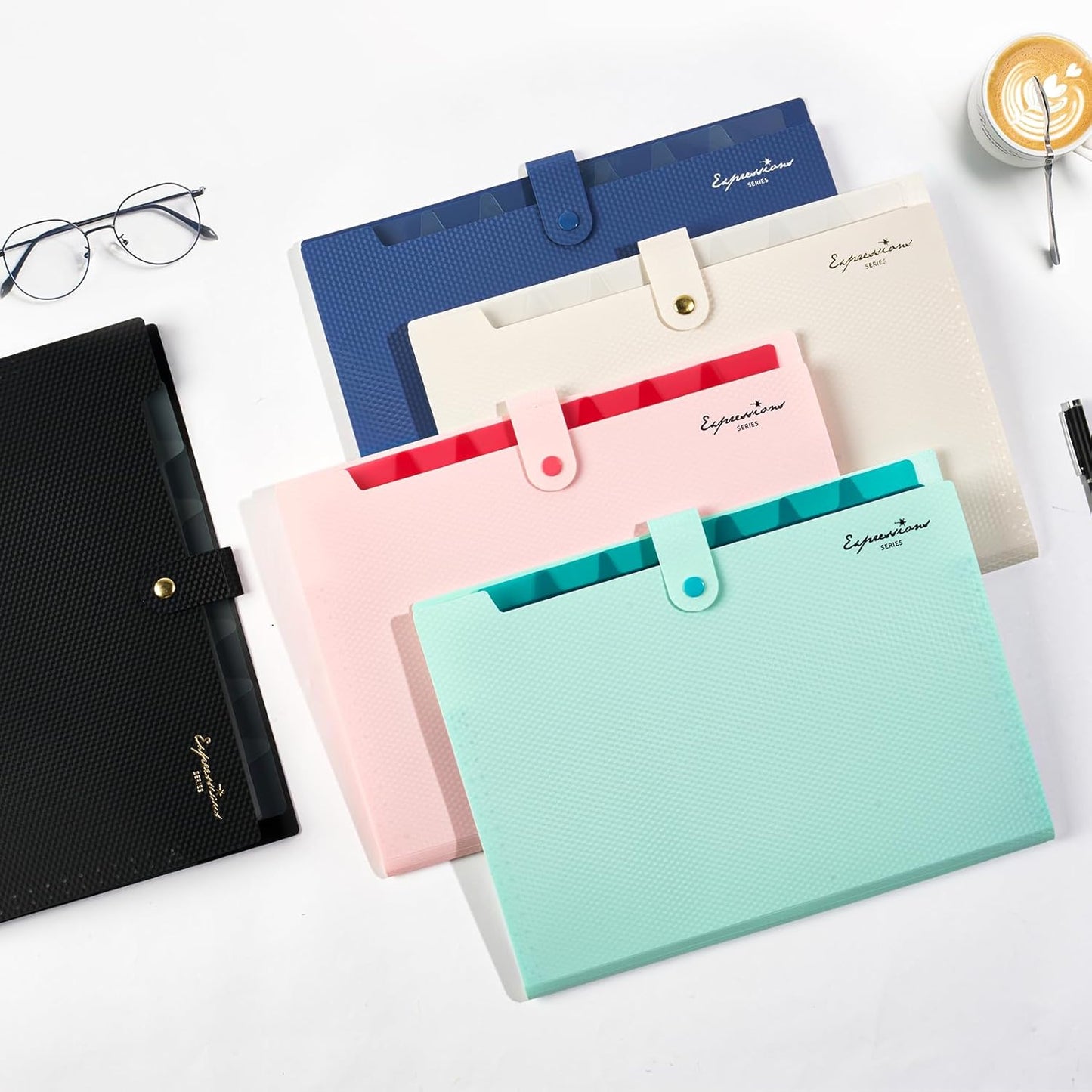 Sooez Accordion File Organizer, 8 Pocket Expanding File Folder with Labels, Letter Size Folders for Documents, Portable Paper Bill Receipt Organizer for Home School Office Supplies, Black