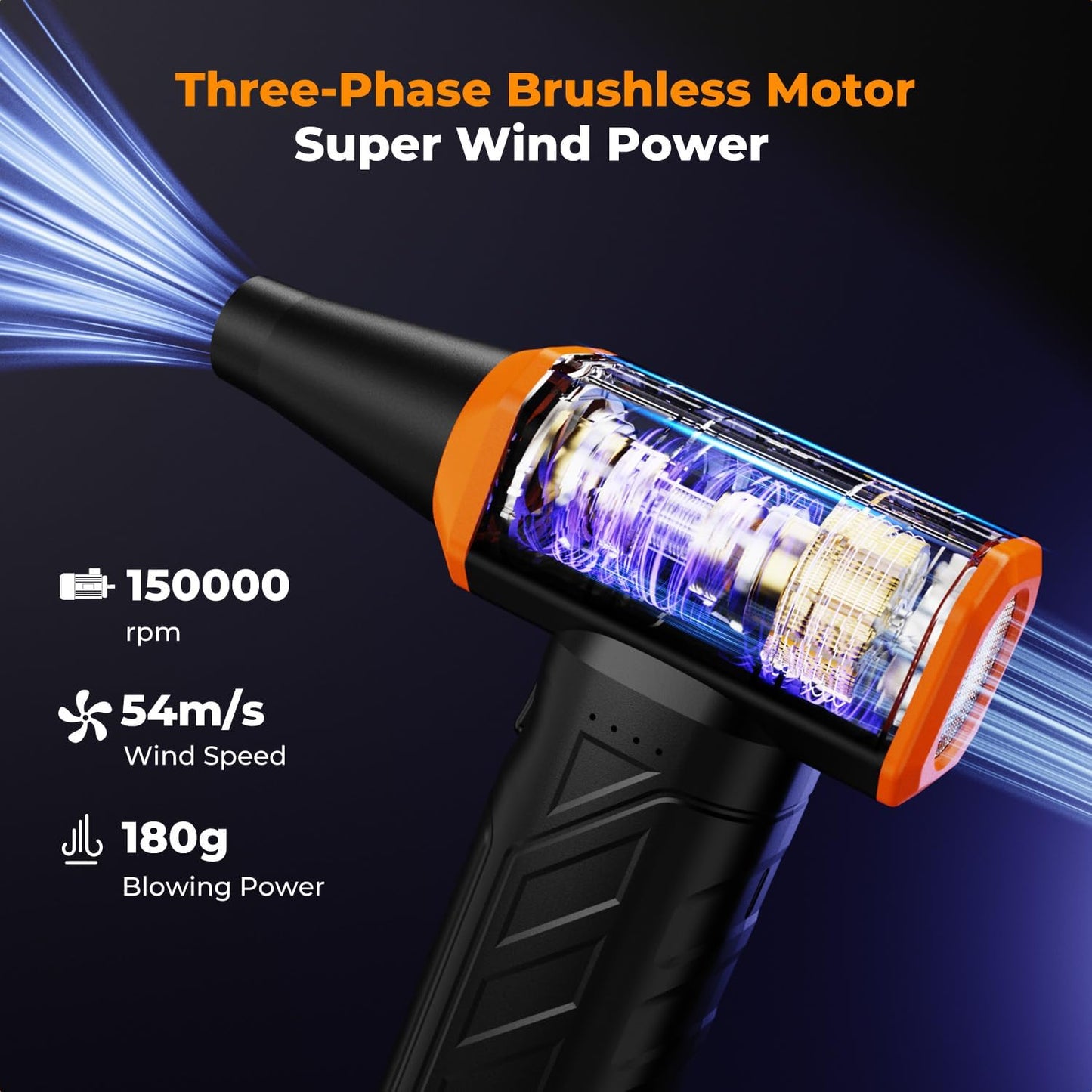 K&F CONCEPT Long-Lasting Compressed Air Duster, 8000mAh-150min Endurance| 150000RPM|LED Light|3 Gear Adjustable|Rechargeable Brushless Motor|for Computer, Keyboard, Car, Home