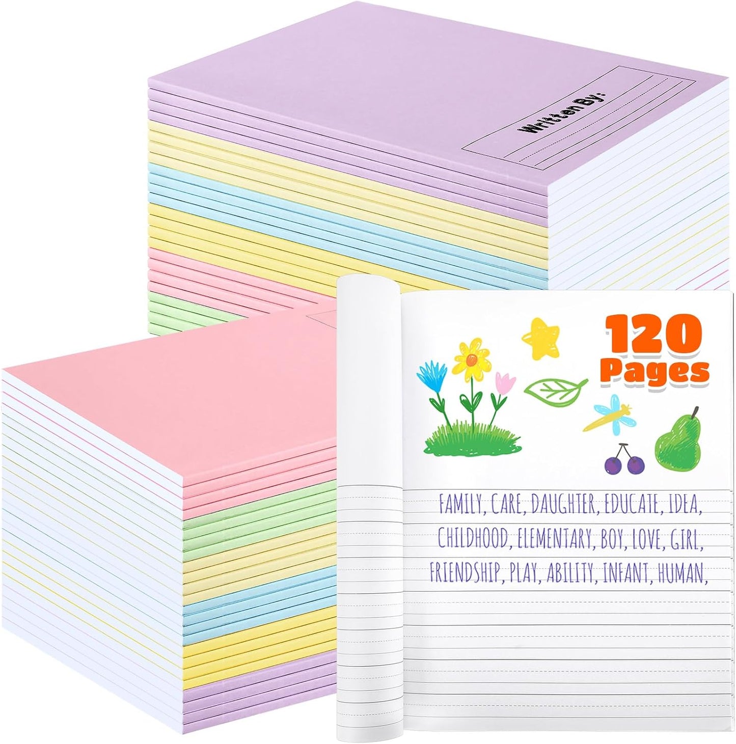 Henoyso 24 Pcs 120 Pages Primary Composition Notebooks K-2 9 3/4 x 7 1/2 Inch Journals Primary Journals Blank Books for Kids to Write Stories Kindergarten (Light Color)