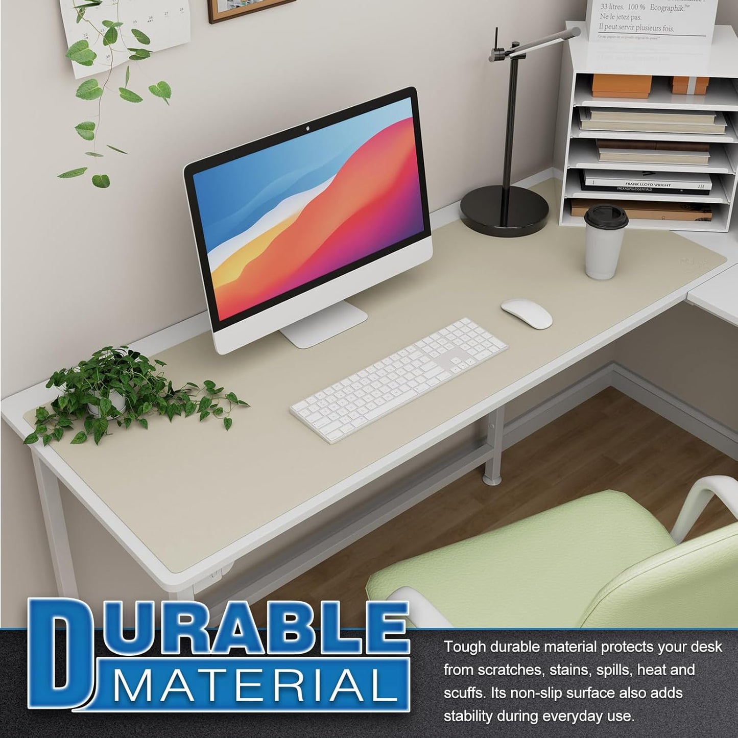 K KNODEL Large Office Leather Desk Mat, Mouse and Keyboard Pad, Computer and Laptop Mat, Desktop Protector and Cover, Writing Pad and Blotter (47.2"x17", Ivory Cream)