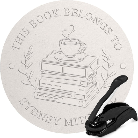 Custom Library Embosser - Style 116 - Embosser, Wood Stamp or Self Inking Stamp - Book Embosser Includes 50 Gold Seals - Custom Stamp Seal from The Library of