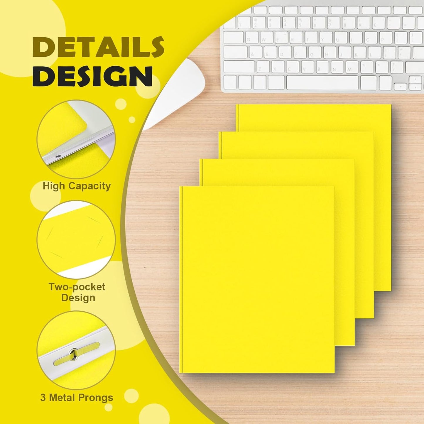 Folders with Pockets,IntoJoy 50 Pack Two Pocket Folders Business Card Holder Paper Folders with Prongs for School Office Filing Cabinet Resume Portfolio (Yellow)