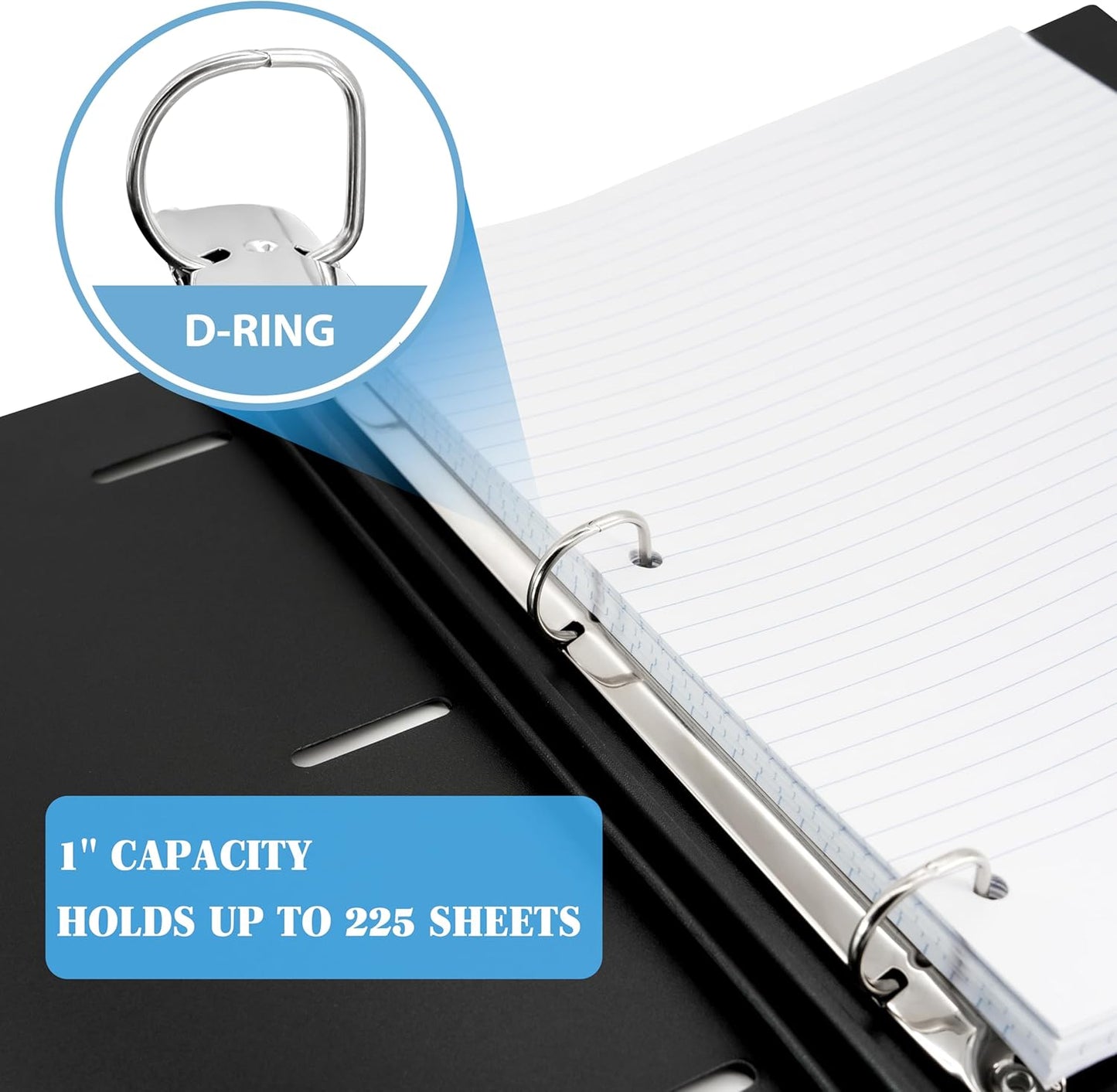 INFUN 1 Inch Telescoping 3 Ring Binder - 4PCS-Black, Flexible Binders with Customizable Front Cover and Clear Catalog Pocket,1 inch Binders 3 Ring, 225 Sheet Capacity