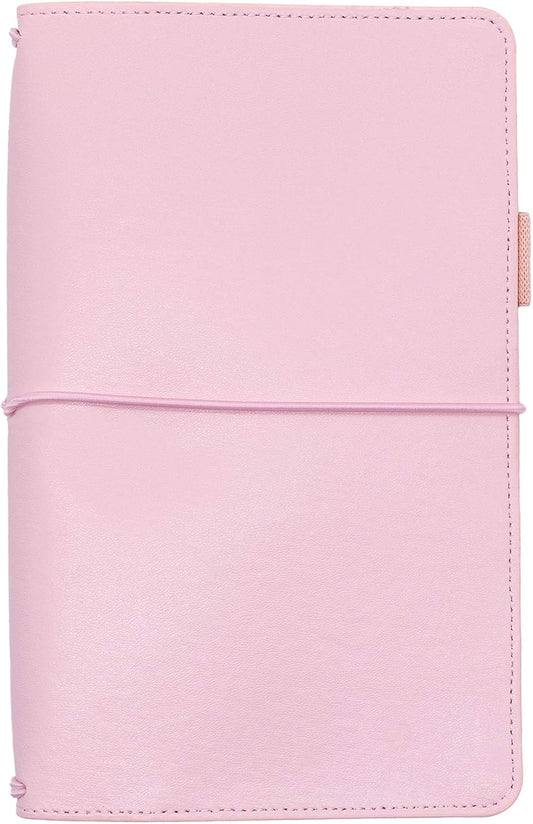 Pukka Pad, Carpe Diem Refillable Traveler’s Notebook Cover – Faux Leather Portfolio with Blank and Lined Notepads – Includes 6 Pockets, Pen Loop, and Elastic Closure – 8.5 x 5.5 Inches, Ballerina Pink
