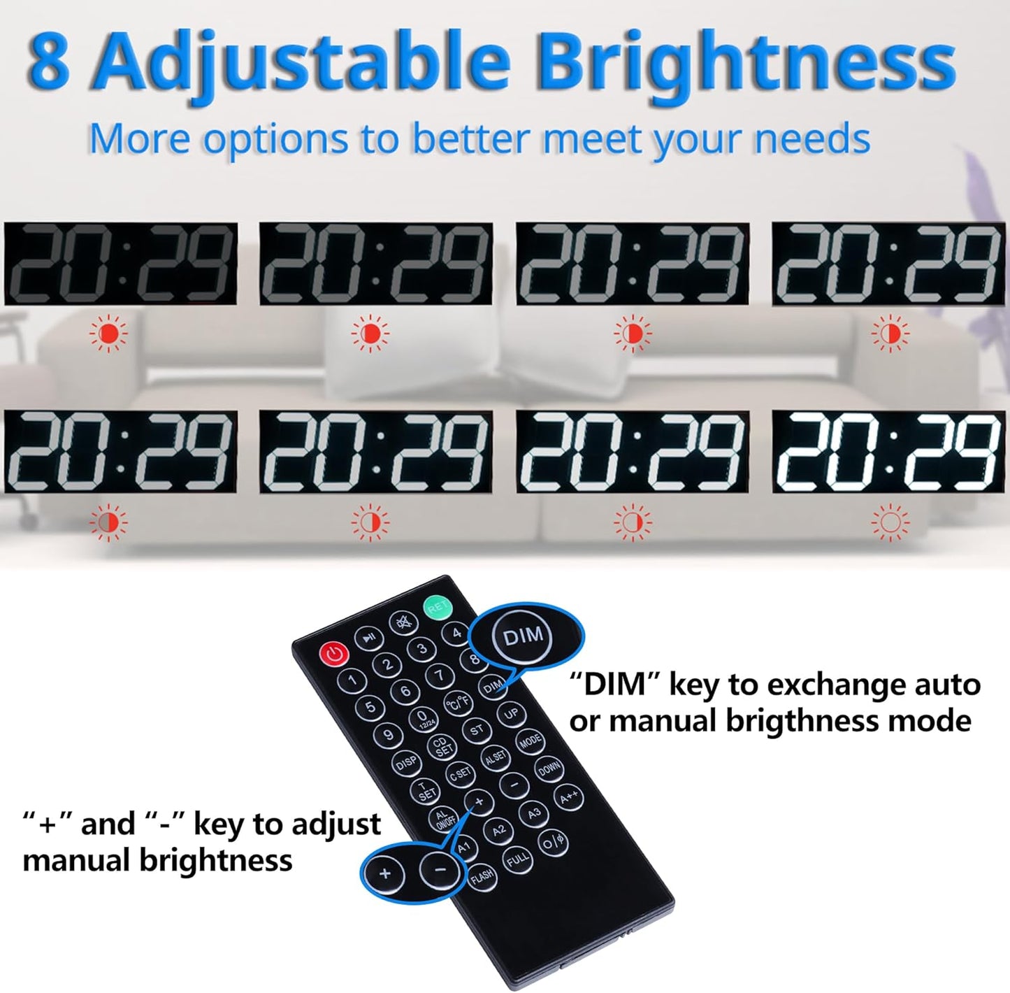 Goetland 18 inch Oversized Digital Wall Clock LED Modern Large Display Temperaturer Multi Functional Remote Control 4-Digit for Kitchen Office Living Room Classroom Single White