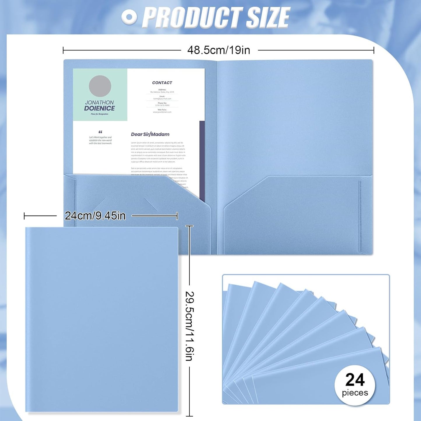 Gueevin 24 Pcs Plastic Folders with Pockets, Back to School Two Pocket Folder Fit Letter Size, Heavy Duty School Business Card Holder for Home Office, 11. 61 x 9. 45 Inches (Haze Blue)