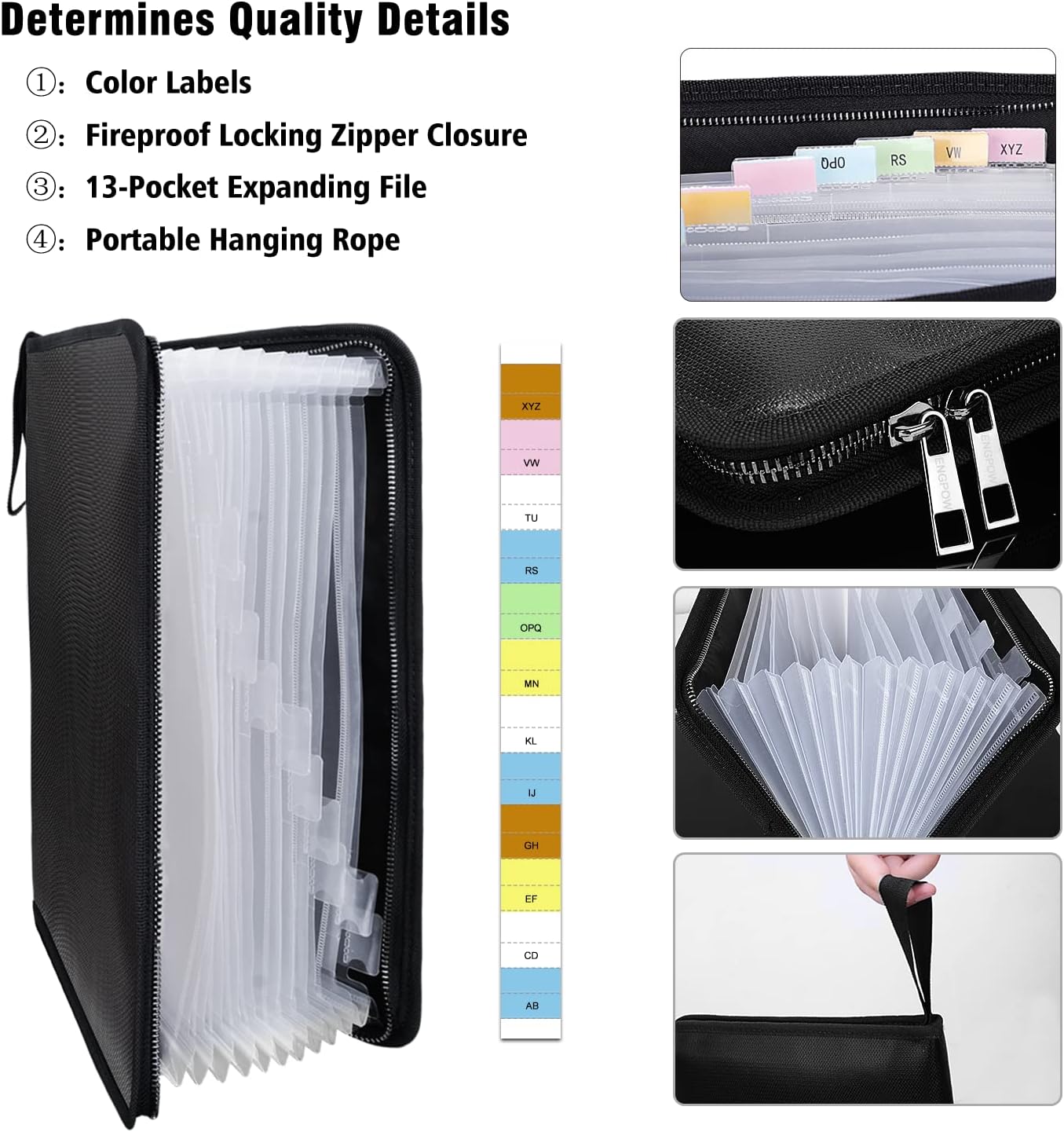 ENGPOW Legal Size Expanding File Folder Important Document Organizer Fireproof Document Bag with 13 Pockets,Color Labels,Non-Itchy Silicone Coated Portable File Wallet Large Capacity(16" x 10.6")