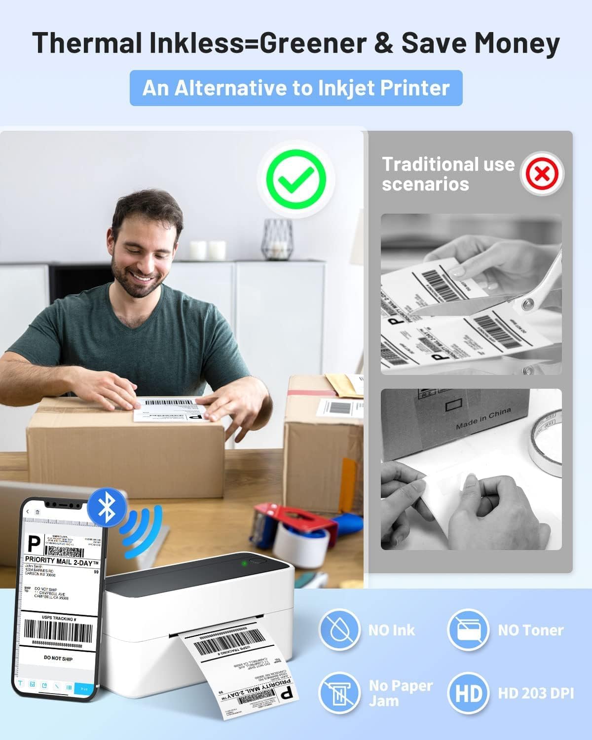 Phomemo Bluetooth Thermal Printer for Shipping Packages - Wireless Label Printers for Small Business with Phone&Pad&PC, 241BT Shipping Label Printer Compatible with Amazon, Ebay, Shopify, USPS, Temu