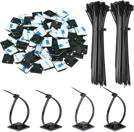 140 Pack 3/4" Zip Tie Adhesive Mounts Self Adhesive Cable Base Holders with Multi-Purpose Tie wire clips with screw hole,Anchor stick on wire holder,Black
