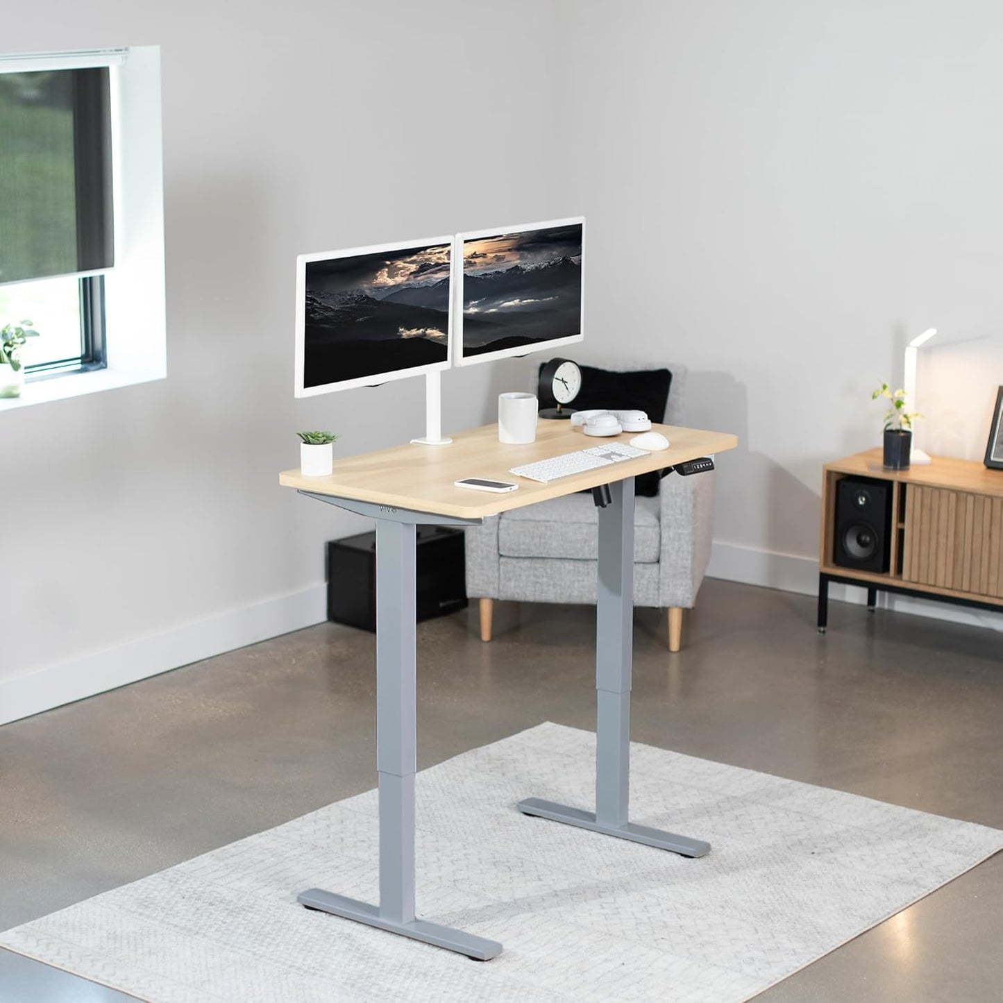 VIVO Electric 43 x 24 in Standing Desk, Memory Height Adjustment, 1B Series, One-Piece Light Wood Top, Gray Frame, DESK-KIT-1G4C