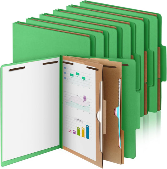 12 Pcs Classification Folders Letter Size, 2 Pocket Dividers Pressboard File Folder with Fasteners, Expanding File Organizer Bulk for Teachers, Clergy, Office, Church, Christmas (Green)