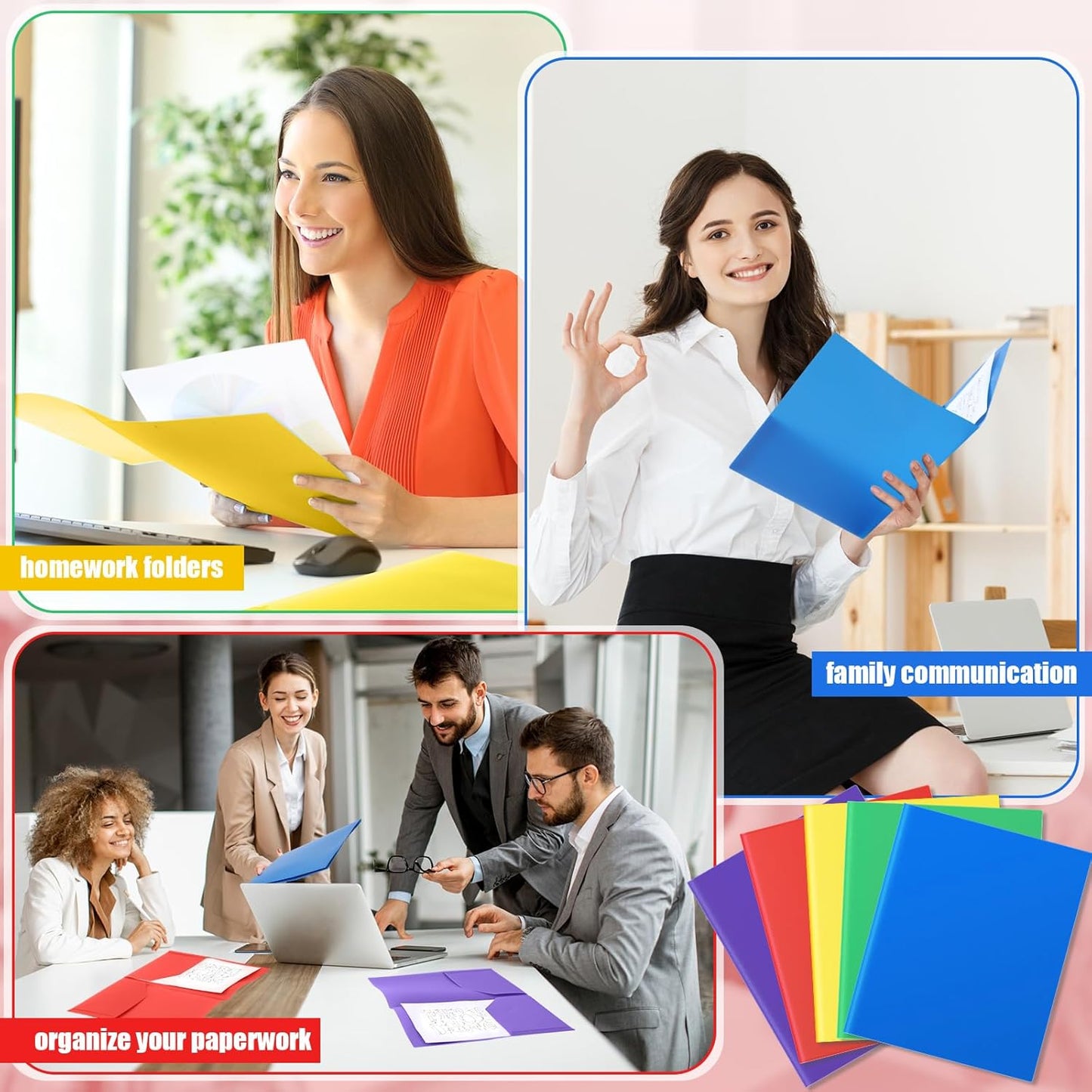 Gueevin 12 Pcs Plastic Folders with Pockets, Back to School Two Pocket Folder Fit Letter Size, Heavy Duty School Business Card Holder for Home Office, 11. 61 x 9. 45 Inches (Bright)