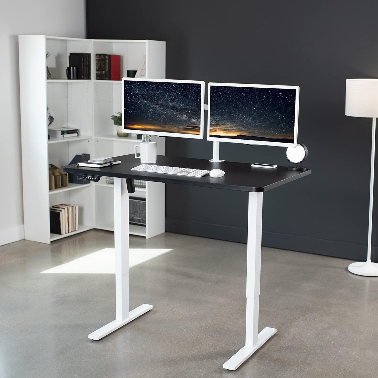 VIVO Electric 48 x 30 in Standing Desk, Memory Height Adjustment, 1B Series, One-Piece Black Top, White Frame, DESK-KIT-1W5B