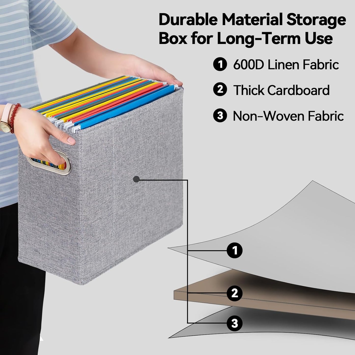 4 Packs Letter Size File Organizer, File Folders Organizer, Fabric Storage Box, Collapsible Paper Organizer with Metal Handle, Smooth PVC Rails, Only Box (Gray)