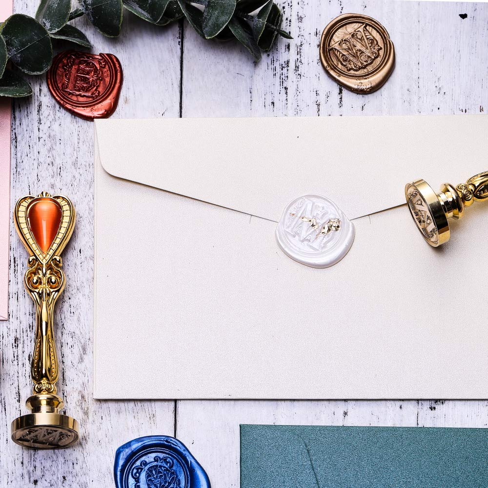 Letter W Sealing Wax Stamp, Alphabet Initial Wax Seal Stamp for Wedding, Come with Retro Handle Red Stone