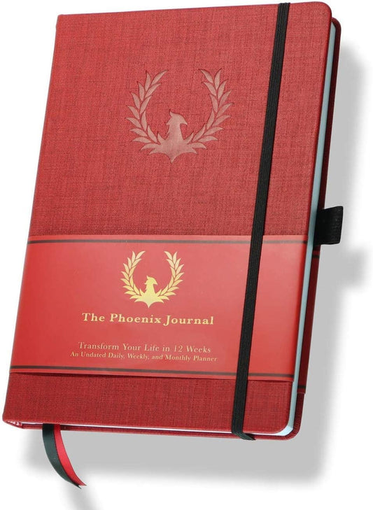 The Phoenix Journal - Best Daily Goal Planner, Organizer, & Calendar for Goal Setting, Gratitude, Happiness, & Productivity - Vision Board & Habit Tracking - 12 Weeks, Undated, Hardcover (Crimson)