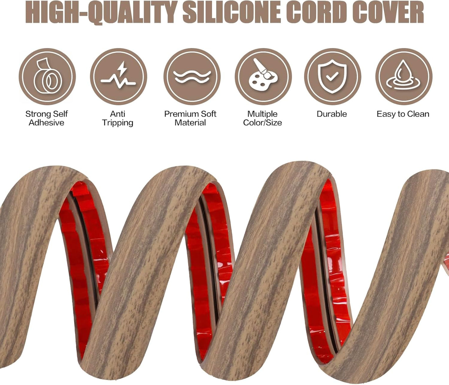 Floor Cord Cover Self Adhesive Cord Hider,20FT Cable Management, Extension Strip Protector for Wires, Prevent Cable Trips for Offices, Gyms, Exhibitions Cavity:0.39"(W) x 0.27"(H) Woodsmokedbrown