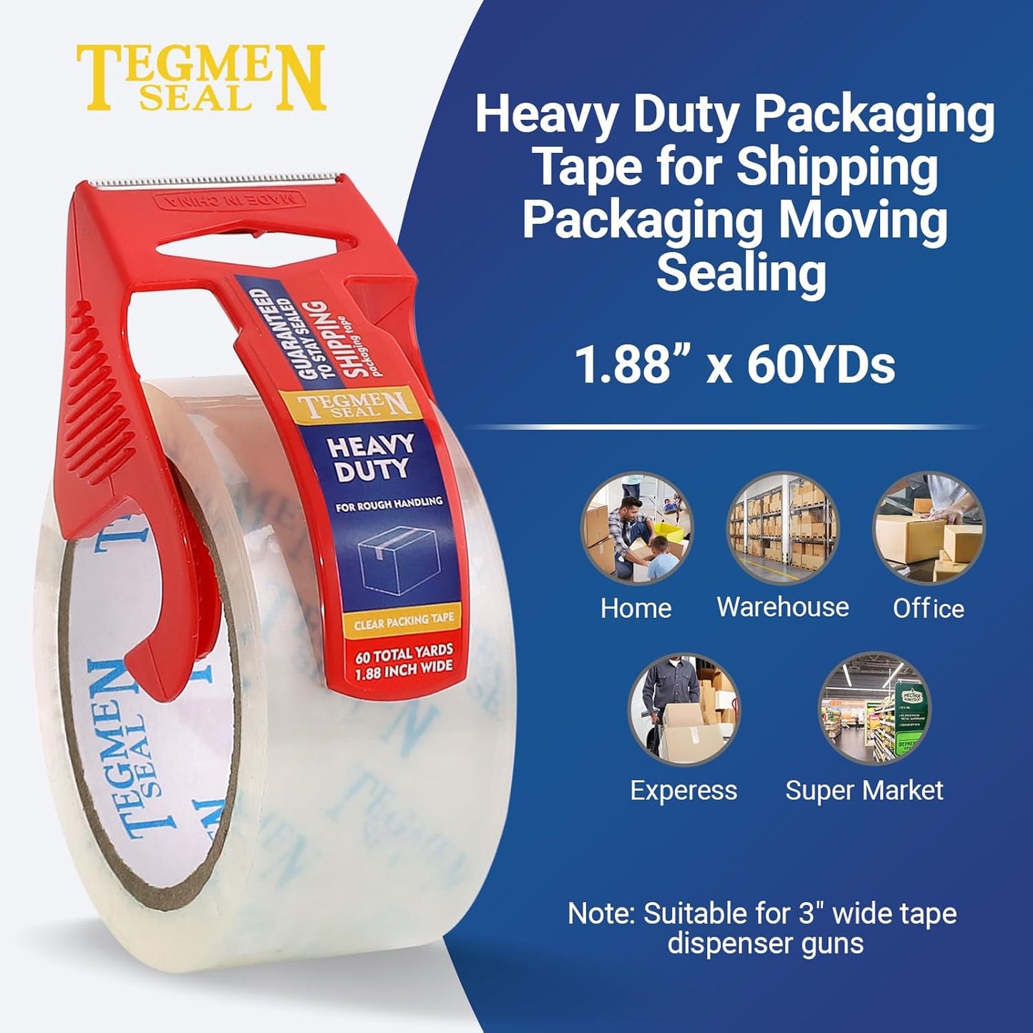 Heavy Duty Clear Packing Tape with Dispenser Combo for Shipping, Moving & Storage,Thicker Clear Packing Tape, 1.88 inches Wide, 60 Yards Per Roll, 18 Pack 1080 Total Yards