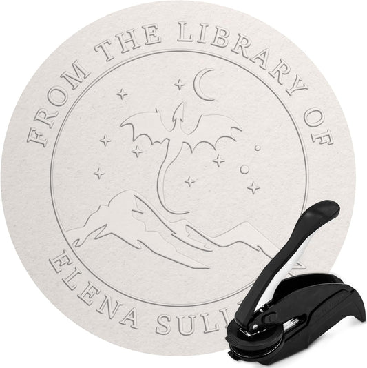 Custom Library Embosser - Style 107 - Embosser, Wood Stamp or Self Inking Stamp - Book Embosser Includes 50 Gold Seals - Custom Stamp Seal from The Library of