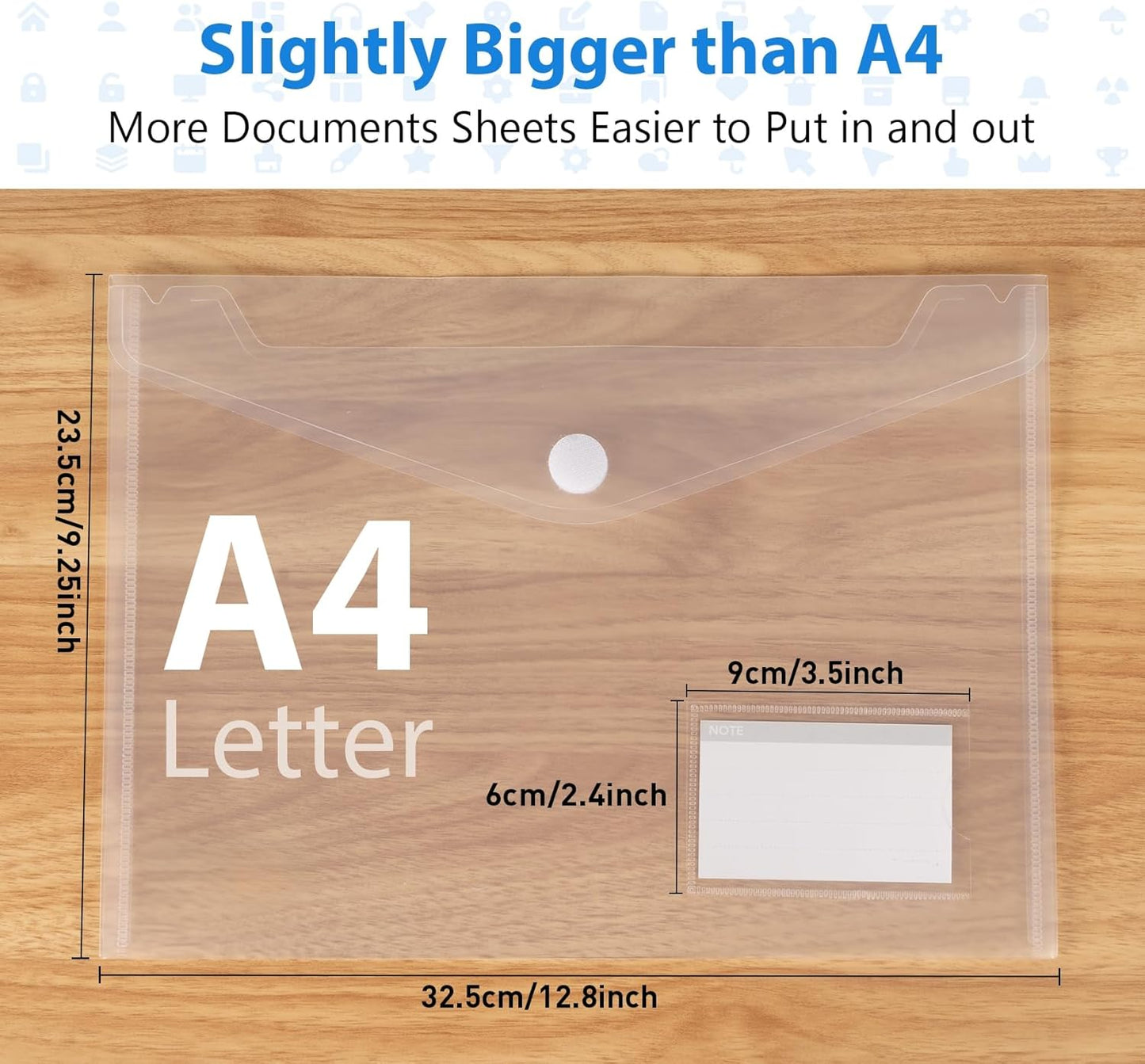 ABSOFINE 48 Pack Plastic Envelope File Folders, Transparent Folders for Documents A4 Letter Size with Label Pocket for School Home Work Office Organizer, Hook & Loop Closure, 100% Clear, Easy Storage