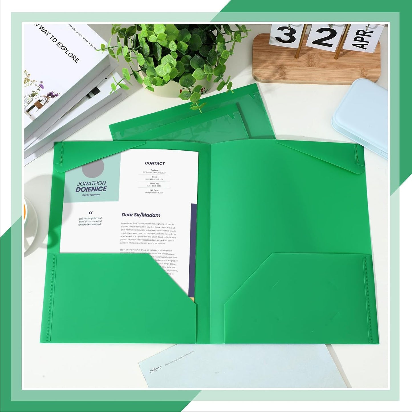 Henoyso 60 Pcs Plastic Folders with Clear Front Pockets Heavy Duty File Folders with 2 Pockets and Card Slot for Student Communication School Office Presentation Report (Green)