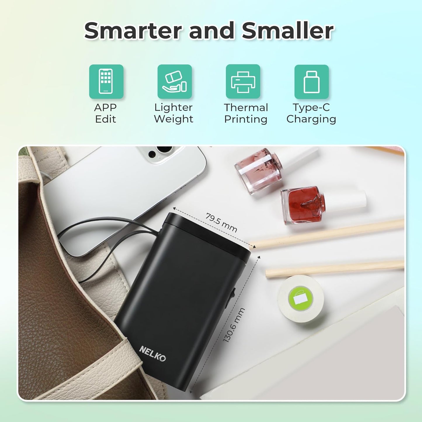 Nelko Label Maker Machine with Tape, P21 Bluetooth Label Printer, Wireless Mini Label Makers with Multiple Templates for School Office Home, Black