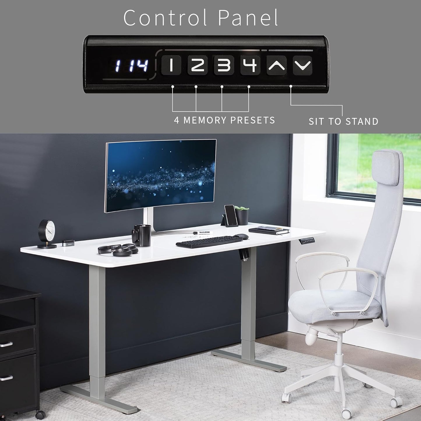 VIVO Electric Dry Erase 71 x 30 in Standing Desk, Memory Height Adjustment, 1B Series, Whiteboard Top Gray Frame, DESK-KIT-1G7WE