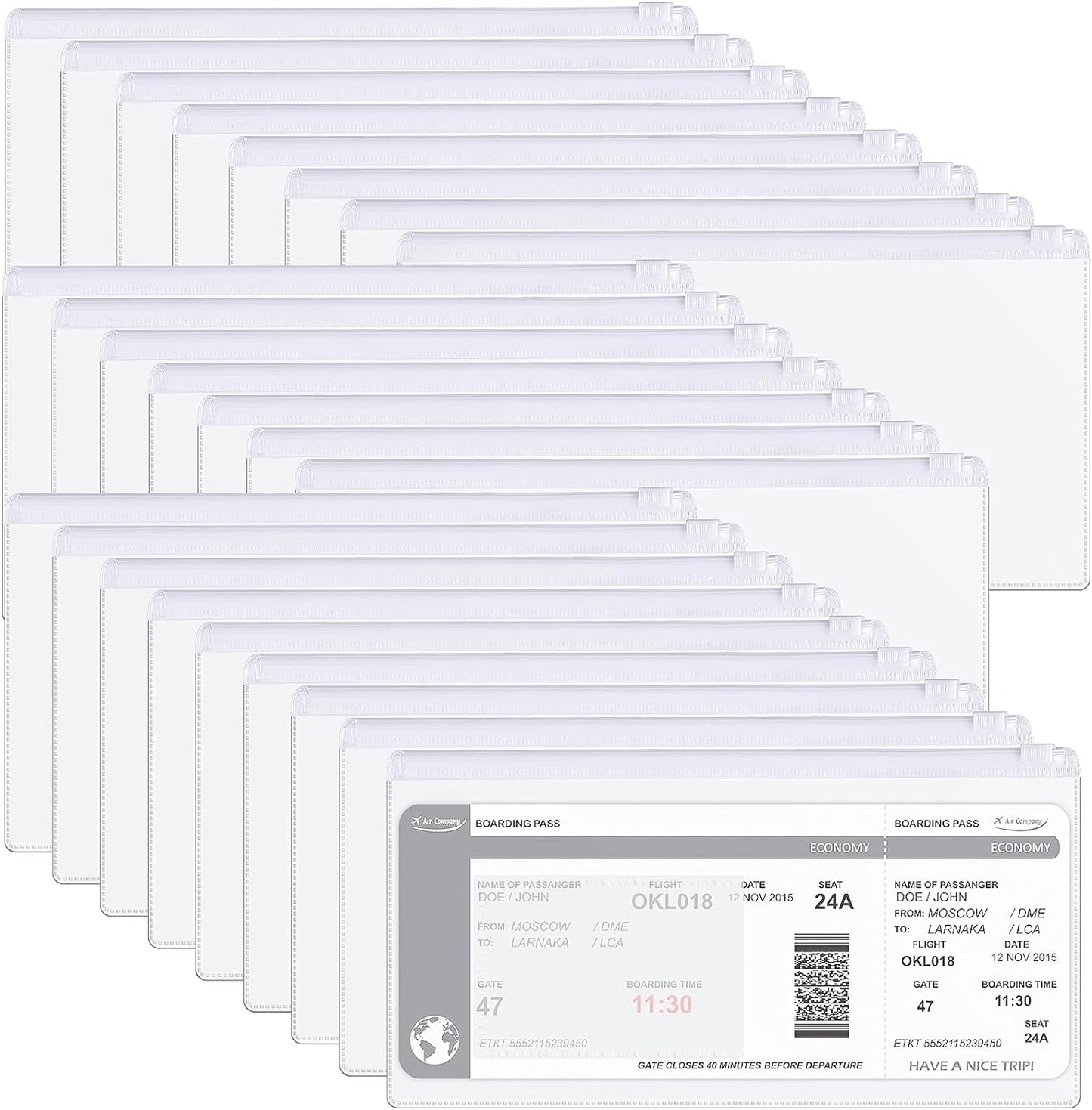 Marspark 100 Pieces Clear Pencil Case Zipper Envelope Bulk with Label Pocket Clear Plastic Envelopes with Zippered, A6 Pencil Bags for Cash, School Office Supplies, 9.2 x 4.7 Inches(White)