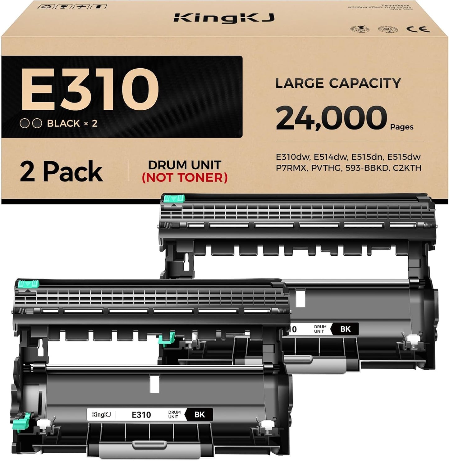 E310 E310dw Drum Unit(Not Toner)Black 2-Pack High-Yield Replacement for Dell P7RMX PVTHG 593-BBKD Image-Drum Compatible for Dell E310dw E514dw E515dn E515dw E310 E514 E515 Laser Printer Ink All-in-One
