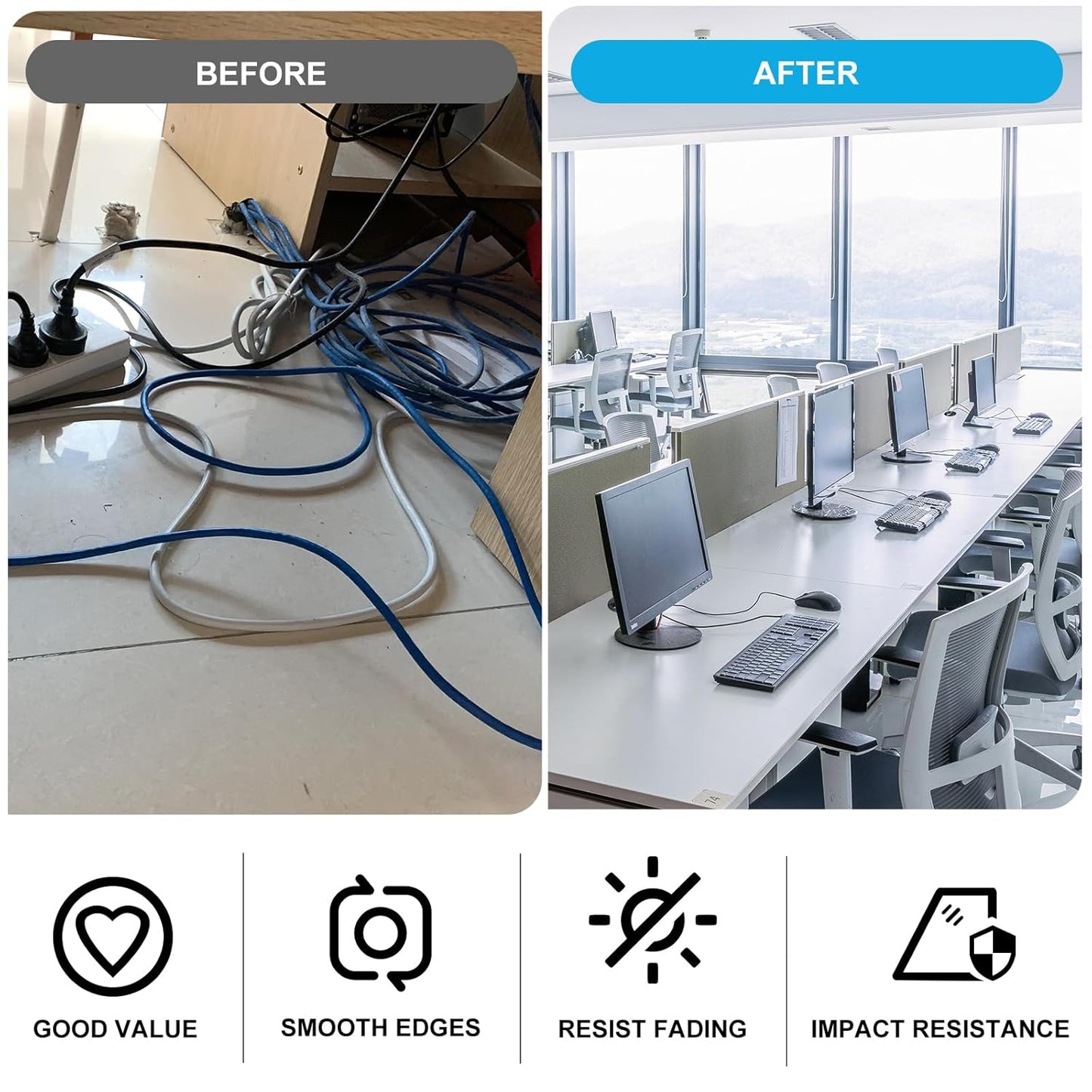 1" Black Desk Grommet, JTemgle Flexible Cable Grommet Cross Rubber Cable Hole Cover Wire Organizer Caps Desktop Cord Management for Home Office TV Stands Tabletops, 10 Pieces