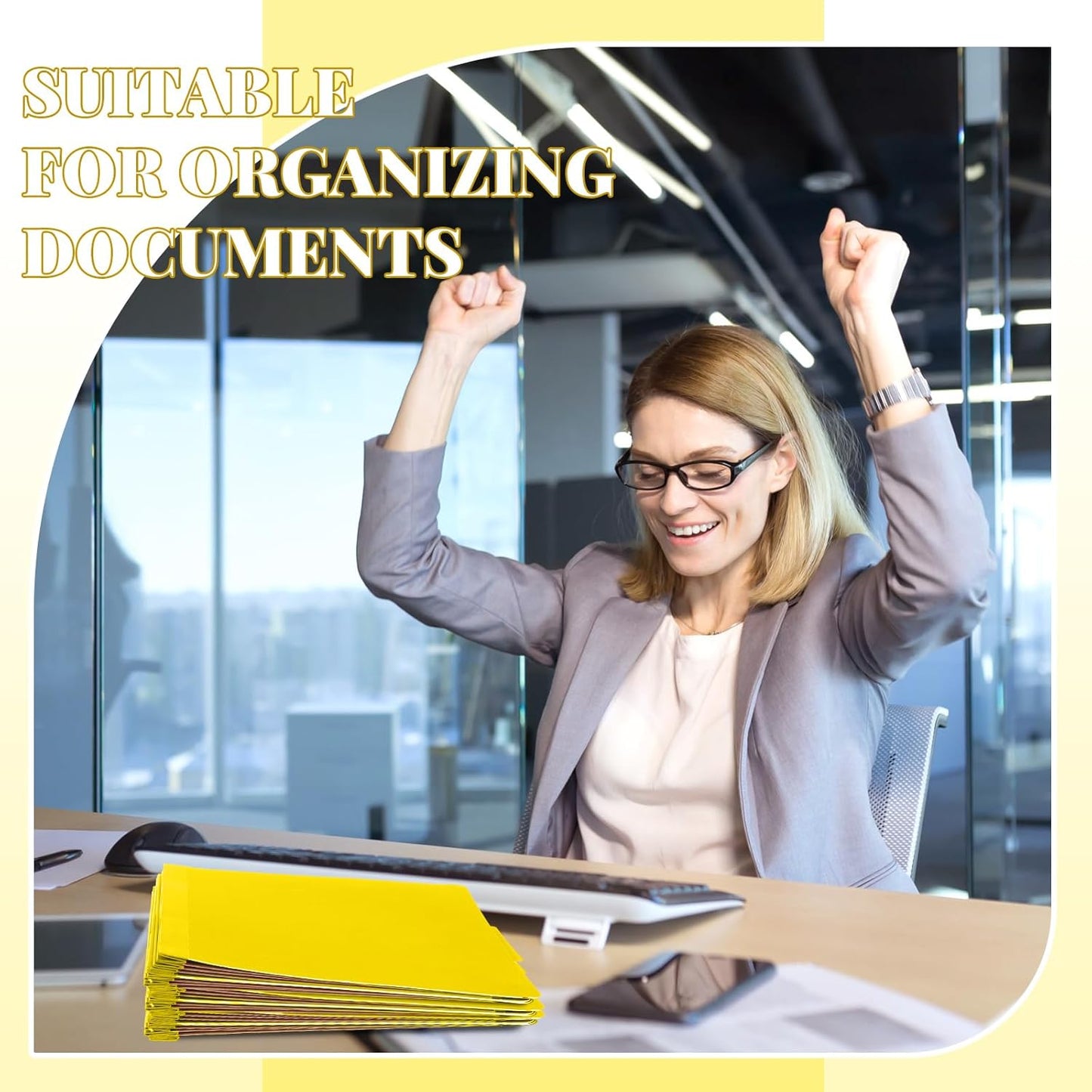 12 Pcs Classification Folders Letter Size, 3 Divider Pressboard File Folder with Fasteners, Expanding File Organizer Bulk for Teachers, Clergy, Office, Church, Christmas Donations (Yellow)